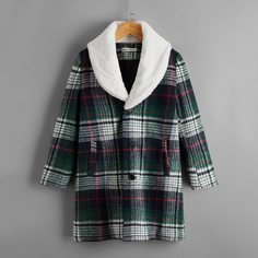 Контрастный искусственный мех Клетчатый Повседневный Пальто для мальчиков Shein