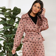 на пуговицах Небольшие точки Элегантный Блейзеры Shein