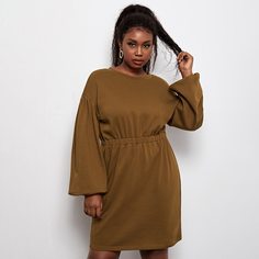 Одноцветный Повседневный Свитшоты размер плюс Shein