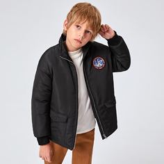 Теплое пальто с текстовым принтом и карманом для мальчиков Shein