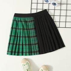 Плиссированная юбка в клетку для девочек Shein