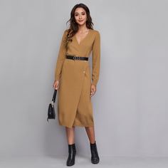 На запах Одноцветный Повседневный Платья-свитеры Shein