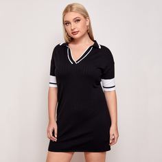 трикотажный Полосатый Повседневный Свитер-платье размер плюс Shein