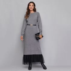 с оборками Контрастный цвет Повседневный Платья-свитеры Shein