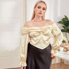 со сборками Одноцветный Очаровательный Блузы размер плюс Shein