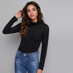 Одноцветный Элегантный Футболки Shein