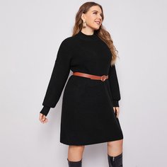 Вязаное платье-свитер размера плюс в рубчик с воротником-стойкой без пояса Shein