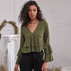 С оборками Одноцветный Элегантный Блузы Shein