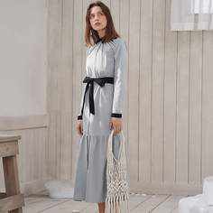 на пуговицах Контрастный цвет Повседневный Платье Shein