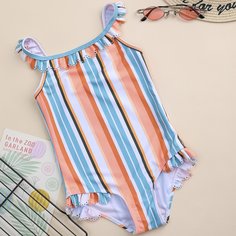 Слитный купальник в полоску для девочек Shein