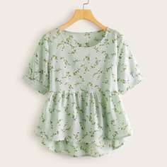 Асимметричная блузка с принтом растений Shein