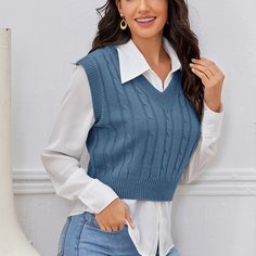 Вязаный жилет без блузки Shein