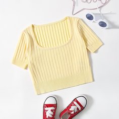 Однотонный трикотажный топ для девочек Shein