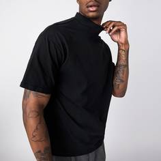 Мужская однотонная футболка с воротником-стойкой Shein