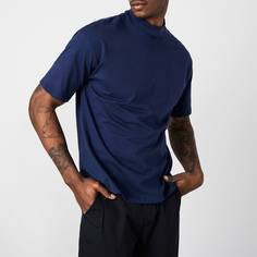 Мужская однотонная футболка с воротником-стойкой Shein