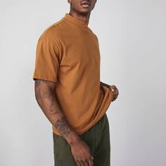 Мужская однотонная футболка с воротником-стойкой Shein