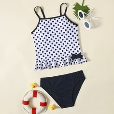 с бантом В горошек милый Купальники для девочек Shein