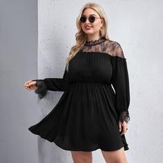 Контрастные кружева Одноцветный Повседневный Платья размер плюс Shein