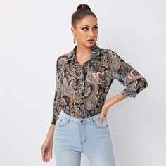 Блуза с принтом и пуговицами Shein