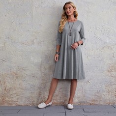 Однотонное платье с круглым воротником Shein
