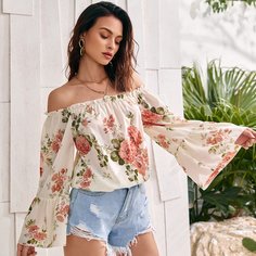 Блуза с открытыми плечами и цветочным принтом Shein