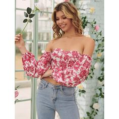 Короткая блузка с открытыми плечами и цветочным принтом Shein