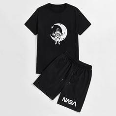 Мужские шорты на кулиске и футболка с мультипликационным принтом Shein