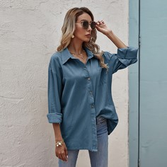 Однотонная блуза на пуговицах с карманом Shein