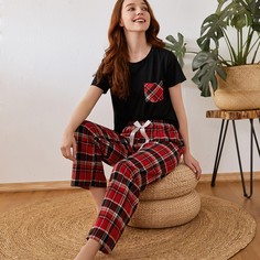Пижама в клетку с карманом Shein