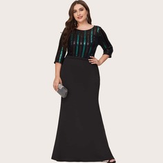 Контрастные блестки Полосатый Очаровательный Платья размер плюс Shein