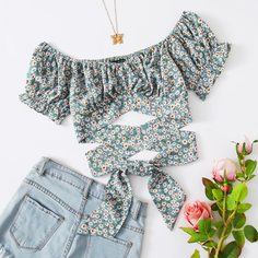 крест на крест цветочный Бохо Женские топы Shein