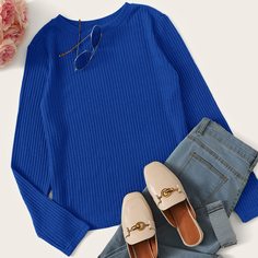 Однотонная вязаная футболка Shein