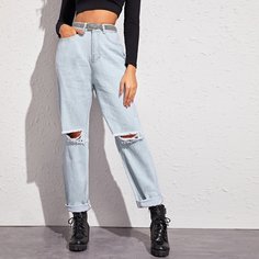 Рваные джинсы без пояса Shein