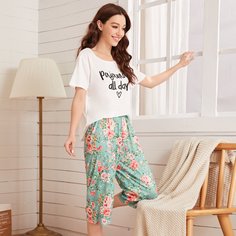 Пижама с цветочным принтом Shein