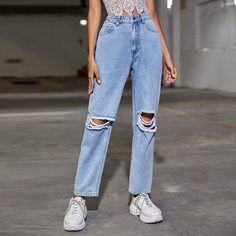 Рваные прямые джинсы Shein