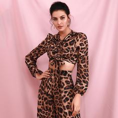 Застежка Леопардовый Элегантный Блузы Shein