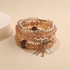 4шт браслет из бусин с декором хрусталя Shein