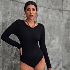 Однотонное трикотажное боди Shein