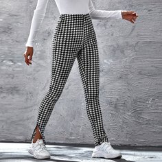 Брюки с узором "хаундстут" и разрезом Shein