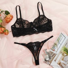 Комплект сетчатого нижнего белья на косточках с вышивкой Shein