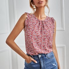 Оборка цветочный Бохо Блузы Shein