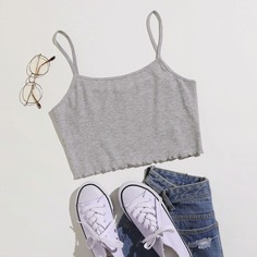 Короткий вязаный топ в рубчик с листьями салата Shein