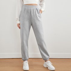 Однотонные спортивные брюки с эластичной талией Shein