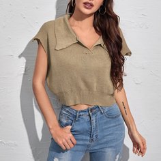 Одноцветный Повседневный Трикотажные топы Shein