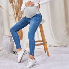 Карман Контрастный цвет Джинсовая одежда для беременных Shein