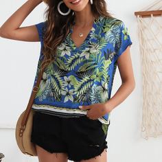 Асимметричный Тропический Бохо Блузы Shein
