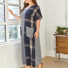 Карман Клетчатый Повседневный Платья размер плюс Shein
