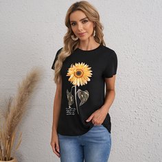 Цветочный Повседневный Футболки Shein