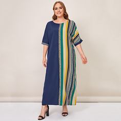 Геометрический Скромный Платья размер плюс Shein