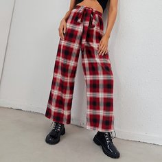 Брюки в клетку с узлом Shein